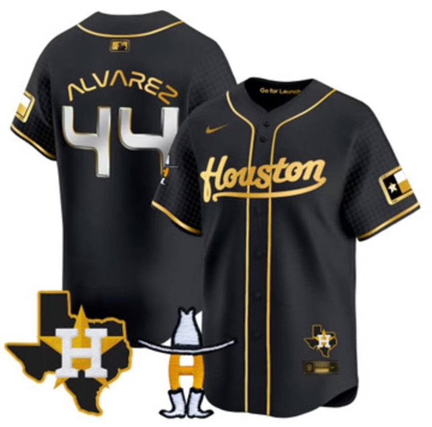 Men's Black/Gold Houston Astros #44 Yordan Alvarez With Patch Cool Base Stitched Baseball Jersey